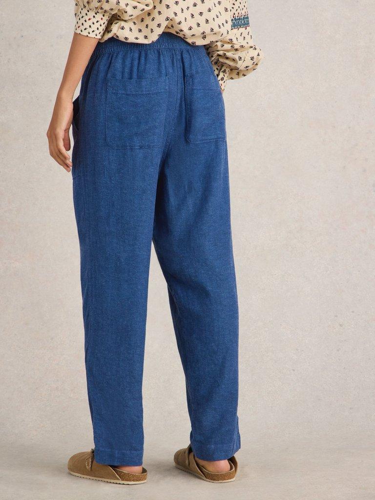 Linen Blend Elle Trouser in CHAMB BLUE - MODEL BACK