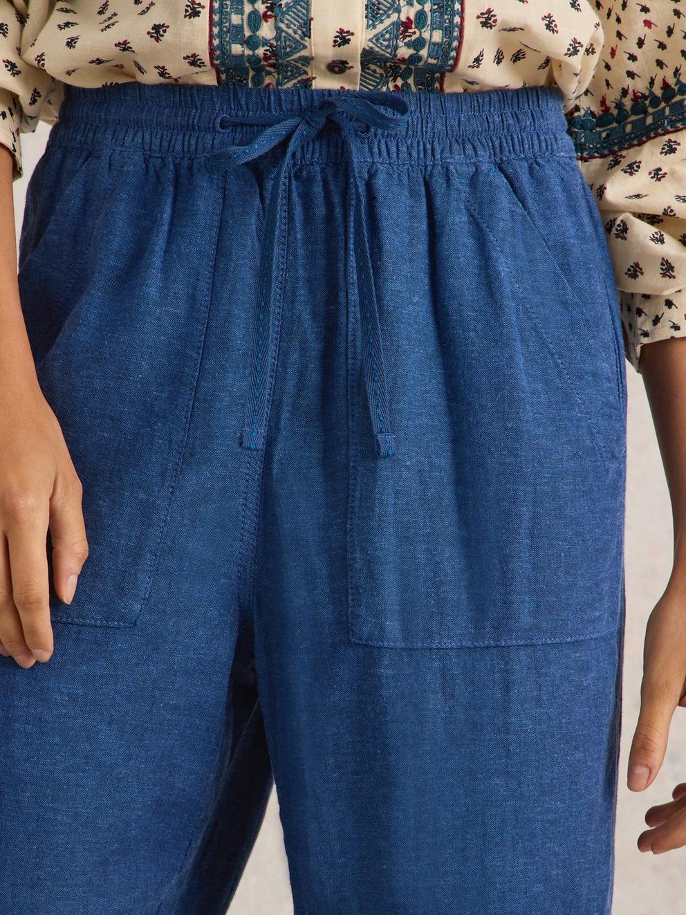 Linen Blend Elle Trouser in CHAMB BLUE - MODEL DETAIL