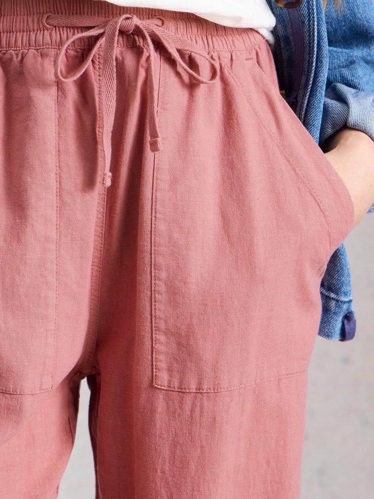Linen Blend Elle Trouser in DUS PINK - MODEL DETAIL