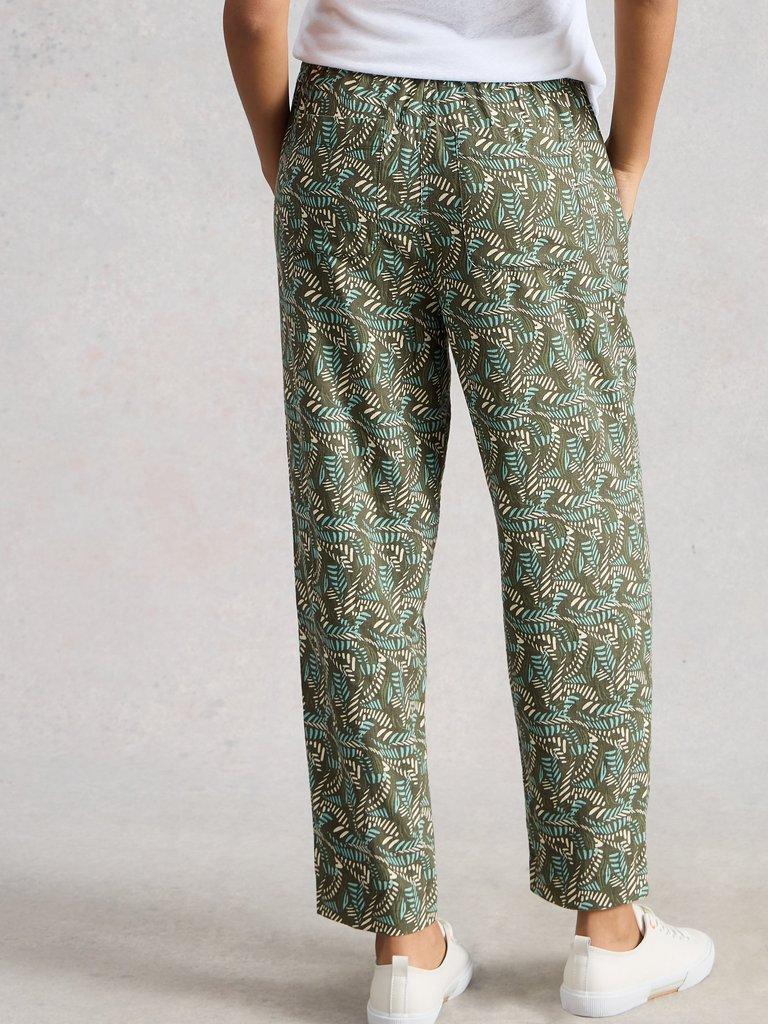 Linen Blend Elle Trouser in GREEN MLT - MODEL BACK