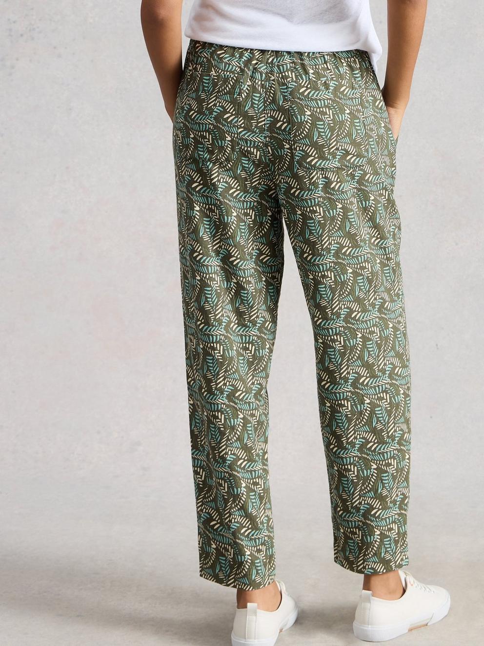 Linen Blend Elle Trouser in GREEN MLT - MODEL BACK