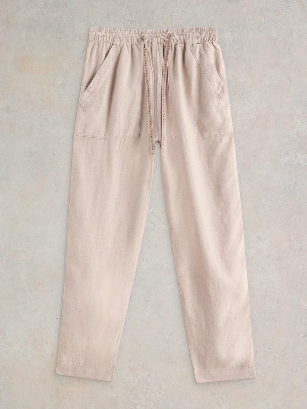 Linen Blend Elle Trouser in LGT NAT - FLAT FRONT