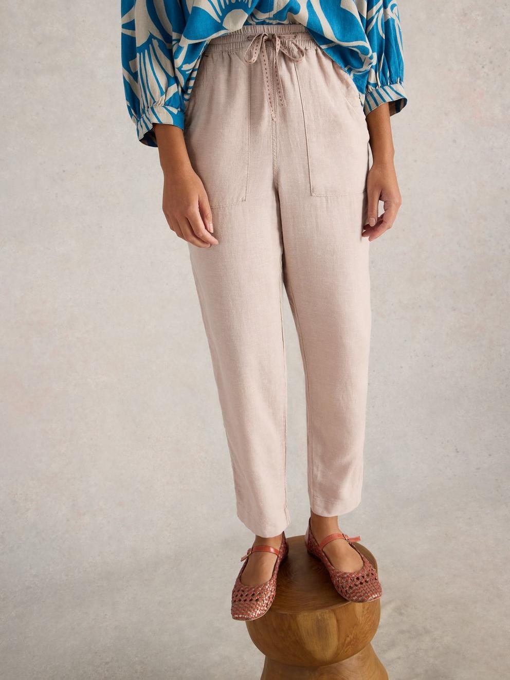 Linen Blend Elle Trouser in LGT NAT - LIFESTYLE