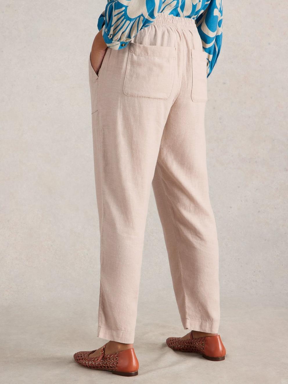 Linen Blend Elle Trouser in LGT NAT - MODEL BACK