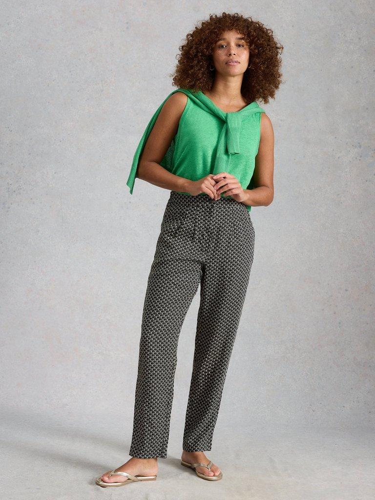 Rowena Linen Trousers in BLK PR - MODEL FRONT