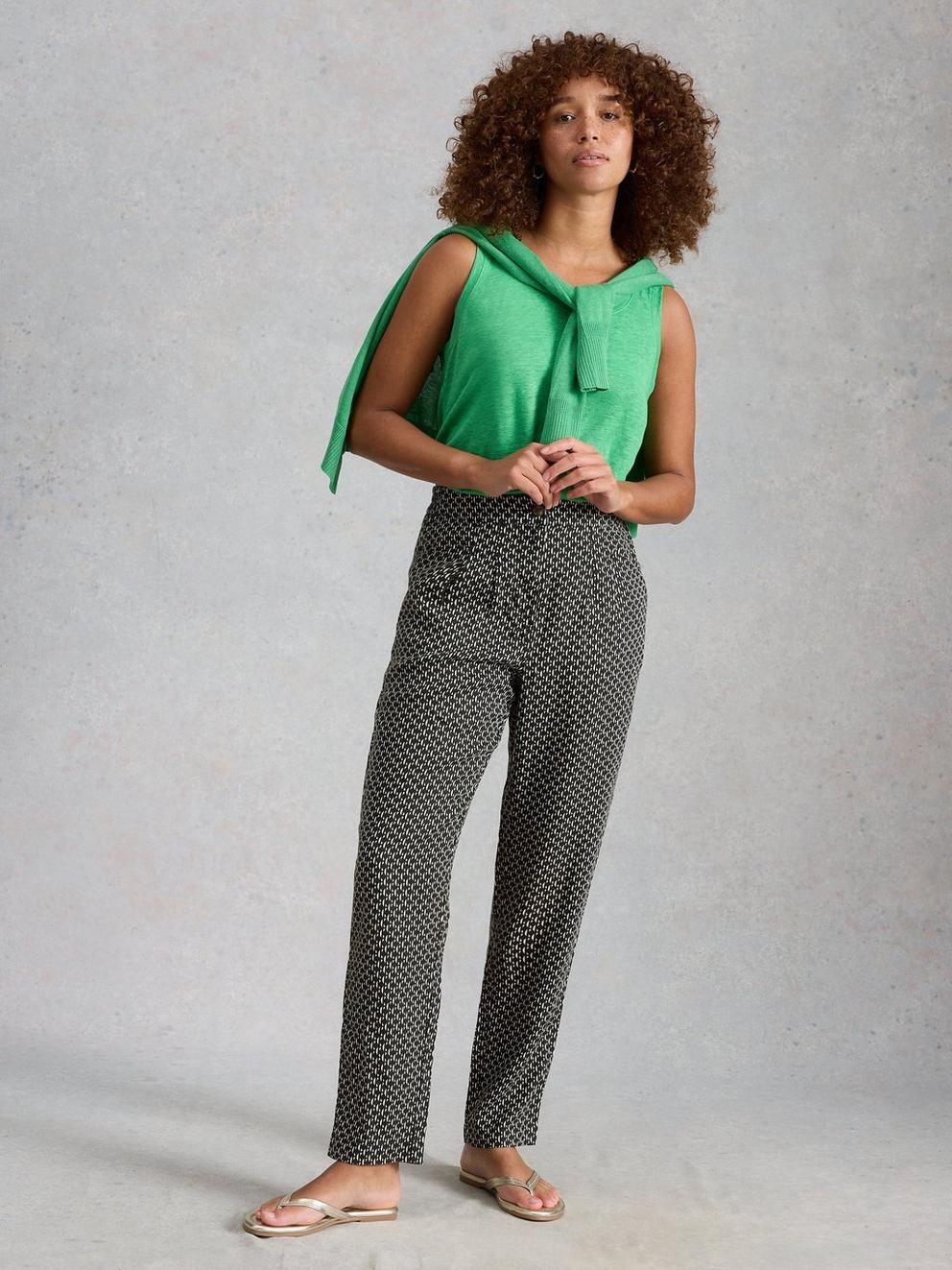 Rowena Linen Trousers in BLK PR - MODEL FRONT