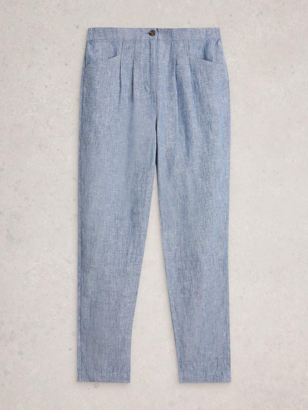 Rowena Linen Trousers in CHAMB BLUE - FLAT FRONT