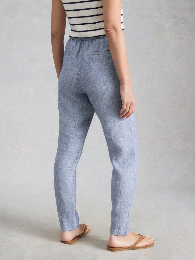 Rowena Linen Trousers in CHAMB BLUE - MODEL BACK