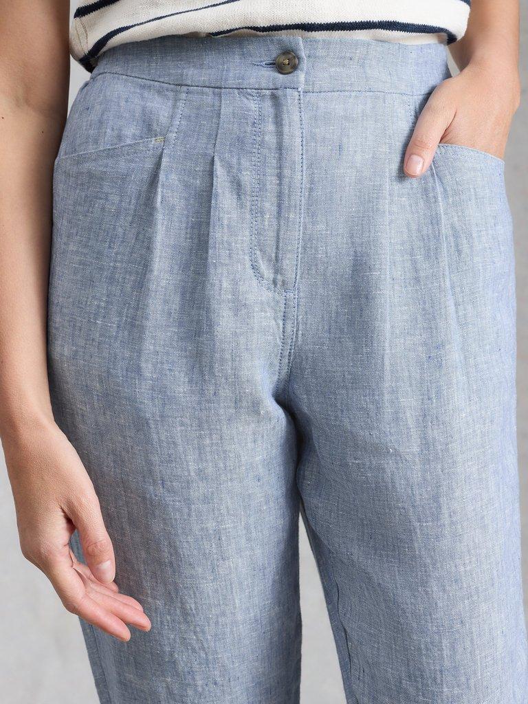 Rowena Linen Trousers in CHAMB BLUE - MODEL DETAIL