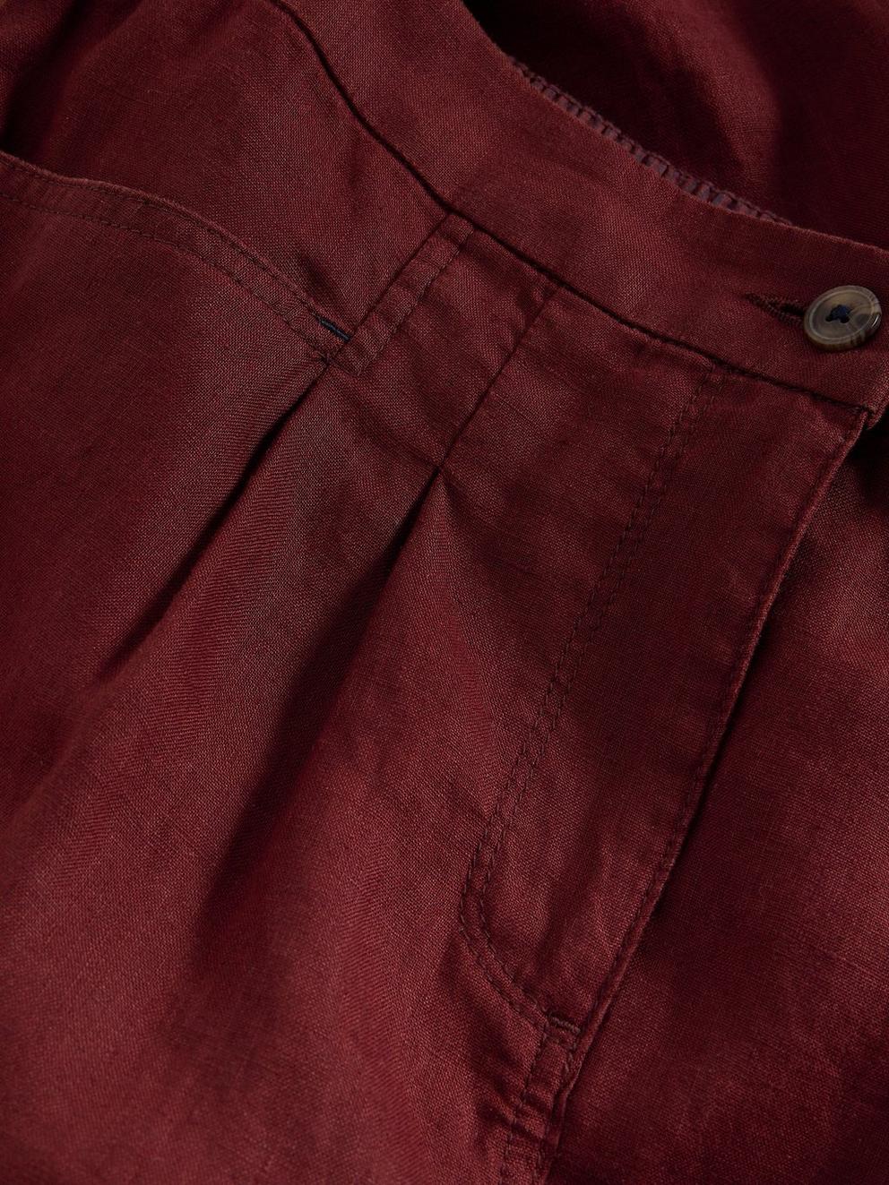 Rowena Linen Trousers in DK RED - FLAT DETAIL