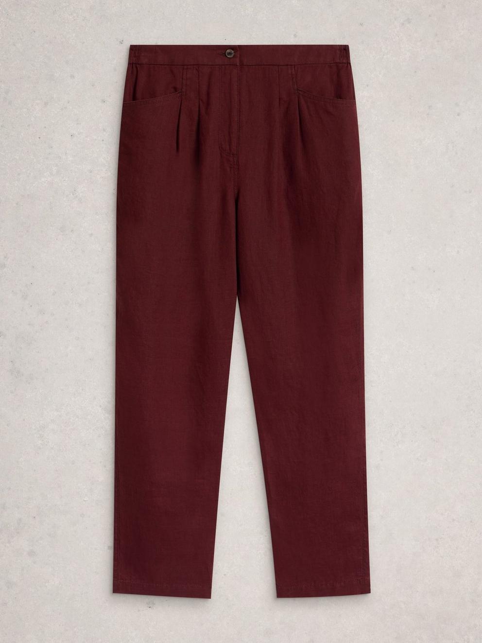 Rowena Linen Trousers in DK RED - FLAT FRONT