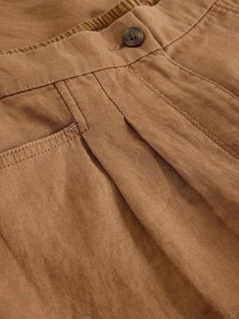 Rowena Linen Trousers in MID TAN - FLAT DETAIL