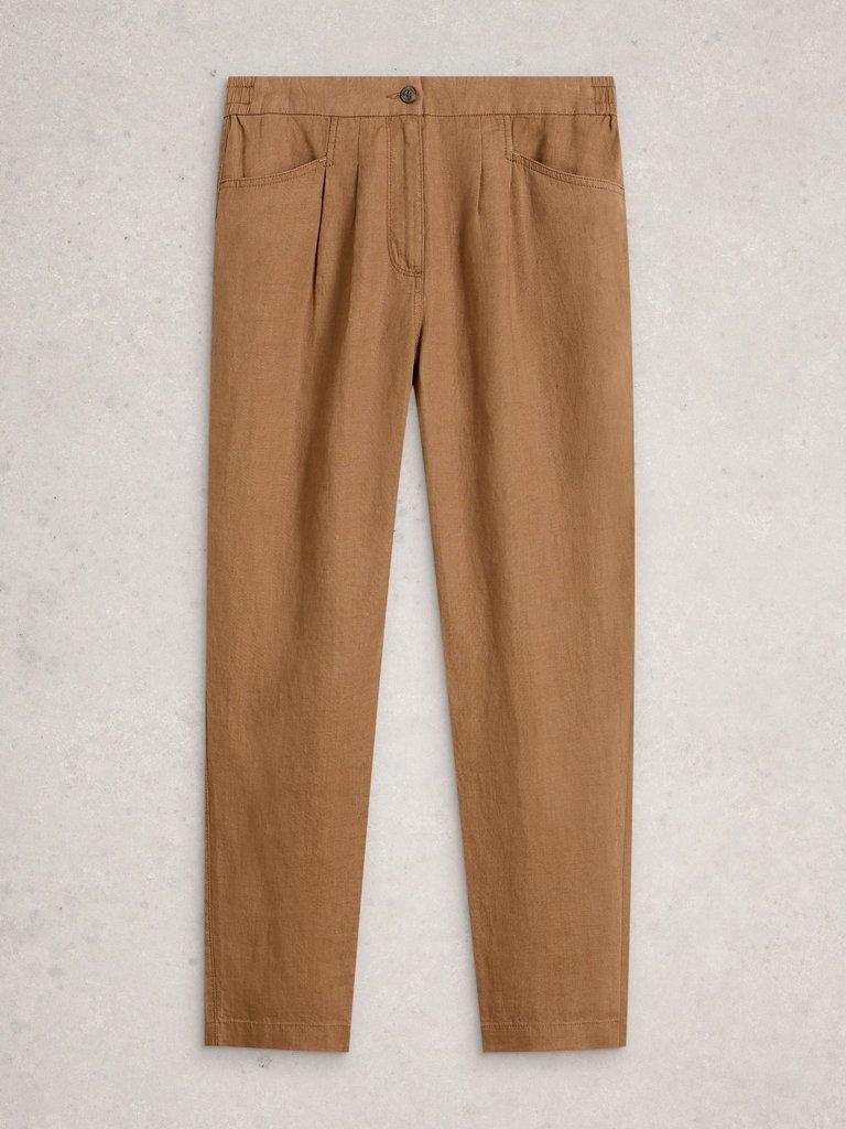 Rowena Linen Trousers in MID TAN - FLAT FRONT