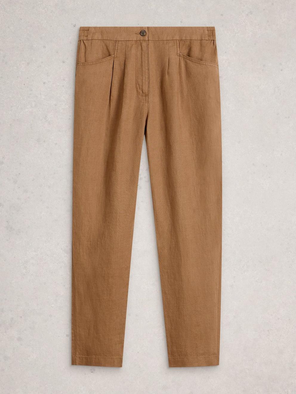 Rowena Linen Trousers in MID TAN - FLAT FRONT