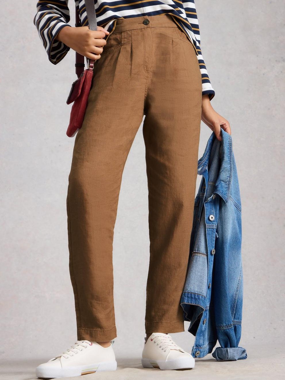 Rowena Linen Trousers in MID TAN - LIFESTYLE