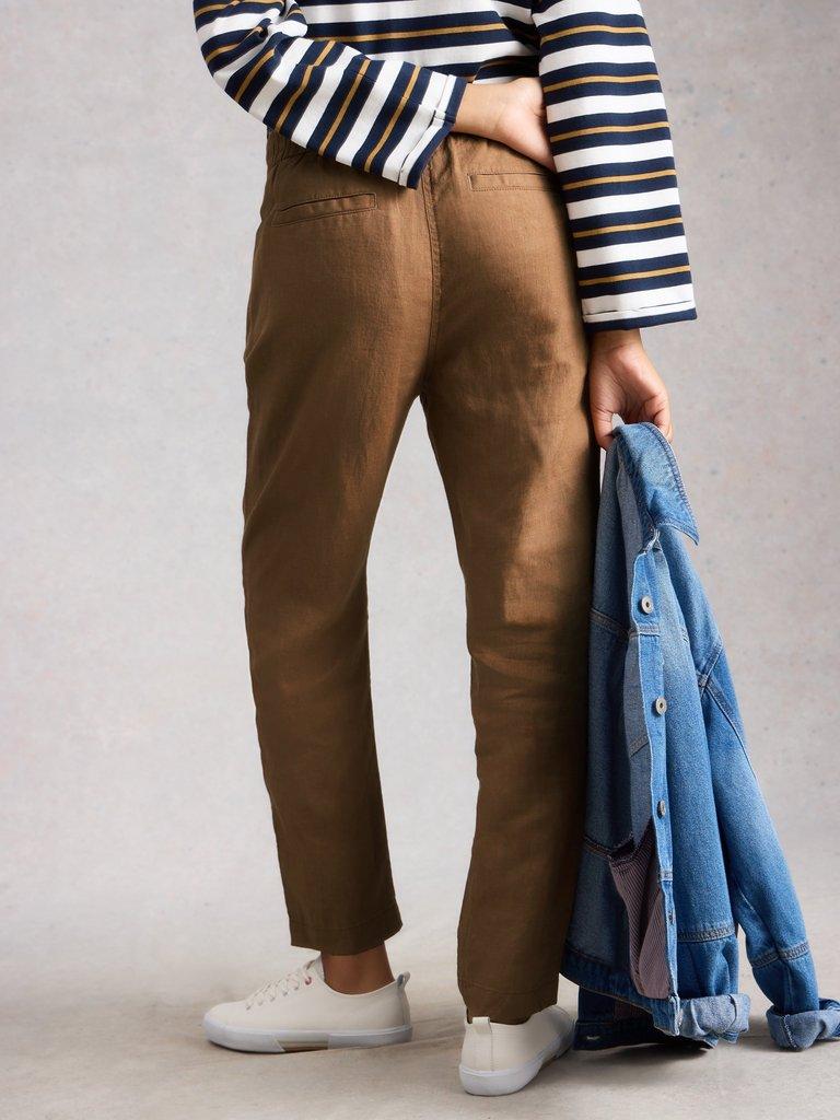 Rowena Linen Trousers in MID TAN - MODEL BACK