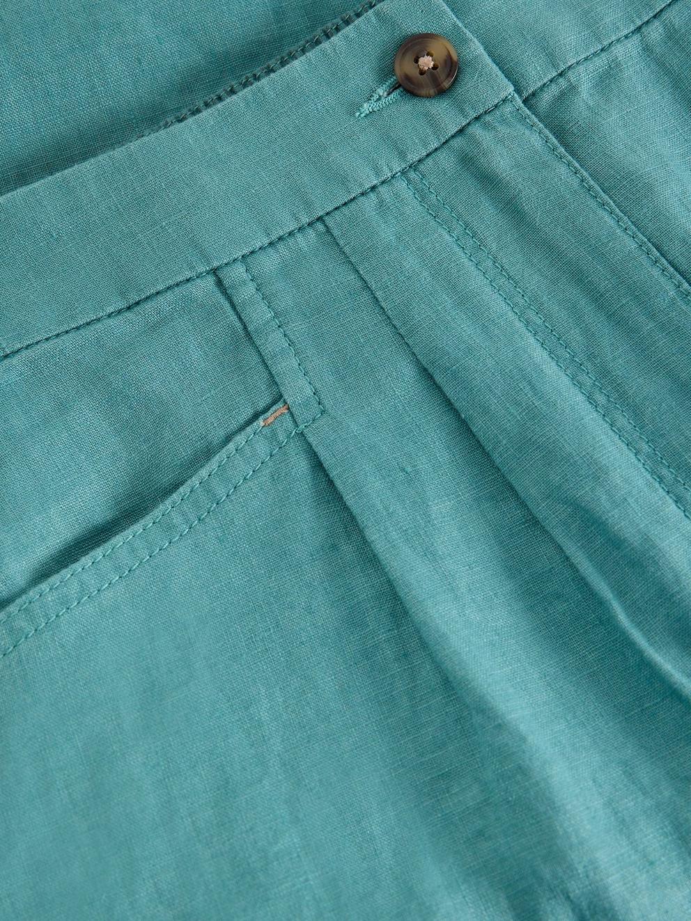 Rowena Linen Trousers in MID TEAL - FLAT DETAIL