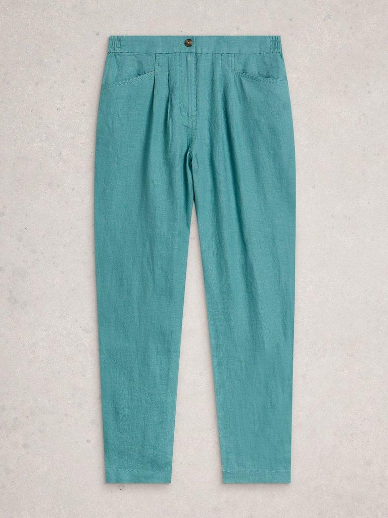 Rowena Linen Trousers in MID TEAL - FLAT FRONT