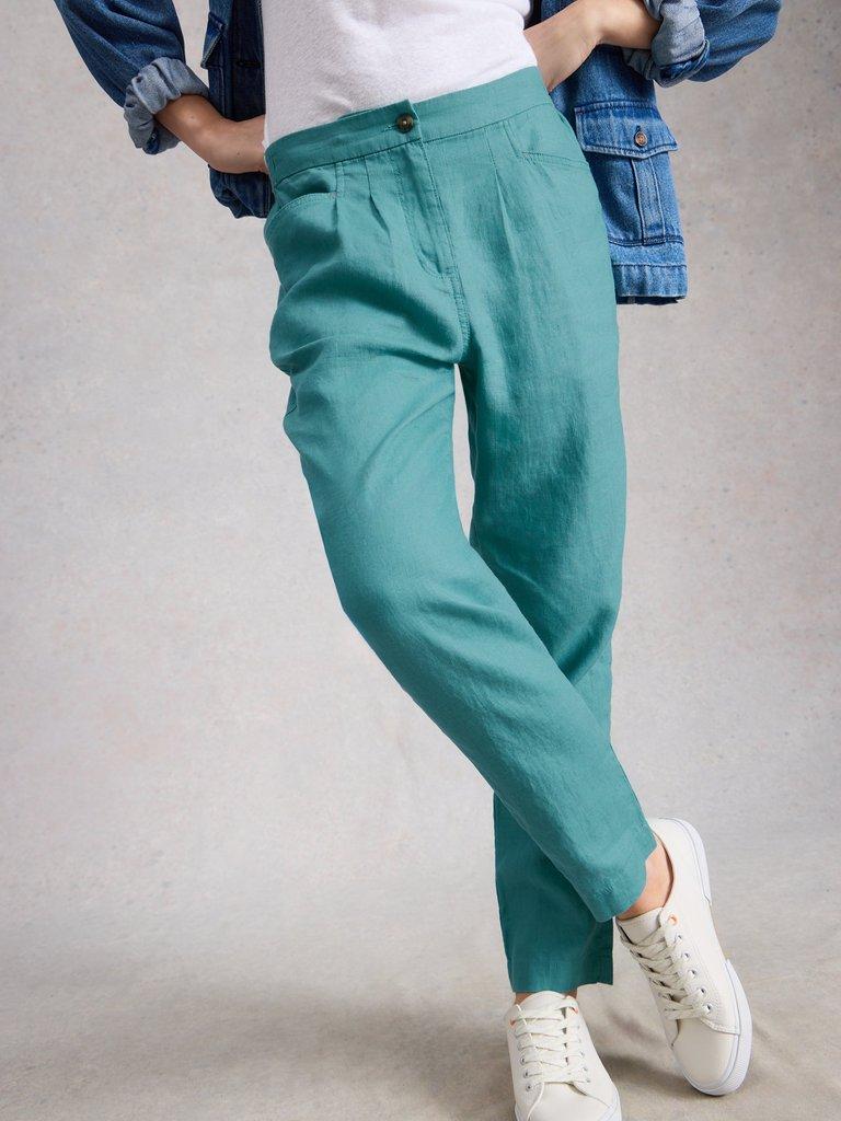 Rowena Linen Trousers in MID TEAL - LIFESTYLE