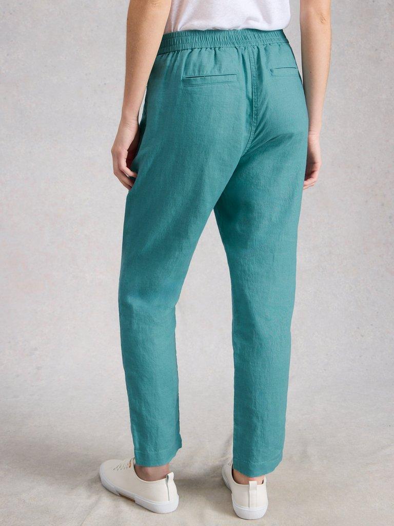 Rowena Linen Trousers in MID TEAL - MODEL BACK