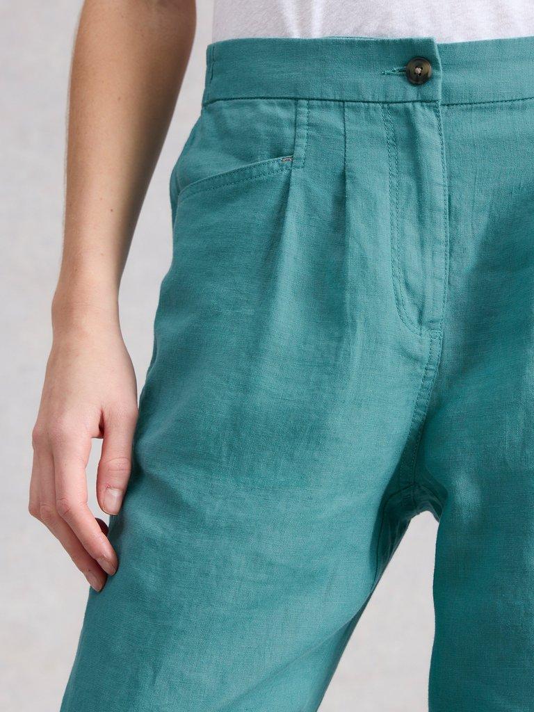 Rowena Linen Trousers in MID TEAL - MODEL DETAIL
