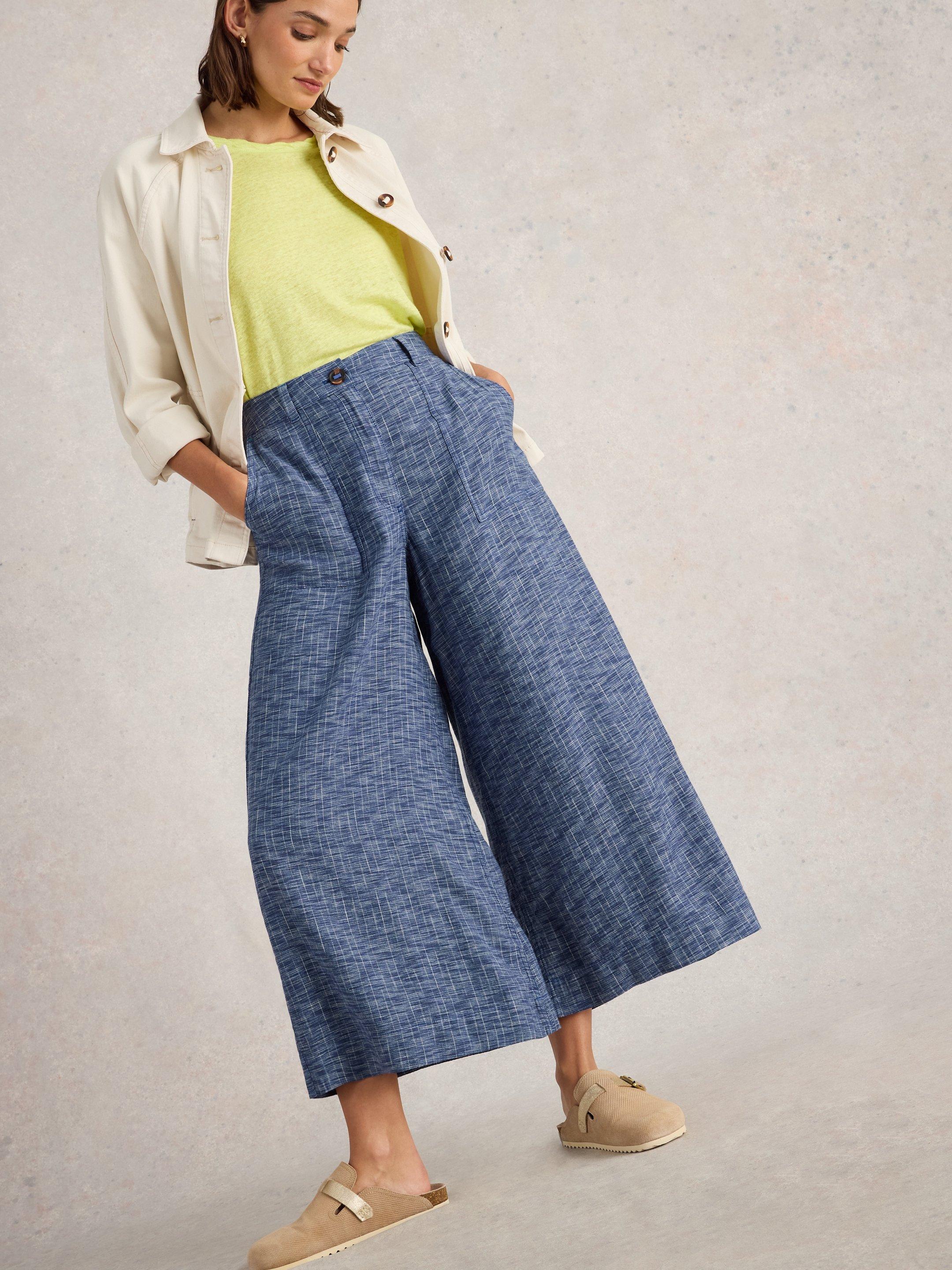Roxy Linen Blend Culotte in BLUE MULTI | White Stuff
