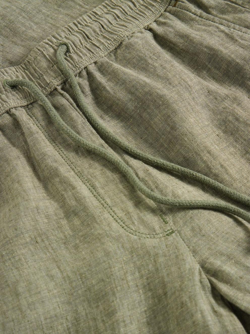 Belle Linen Wide Leg Trouser in MID GREEN - FLAT DETAIL