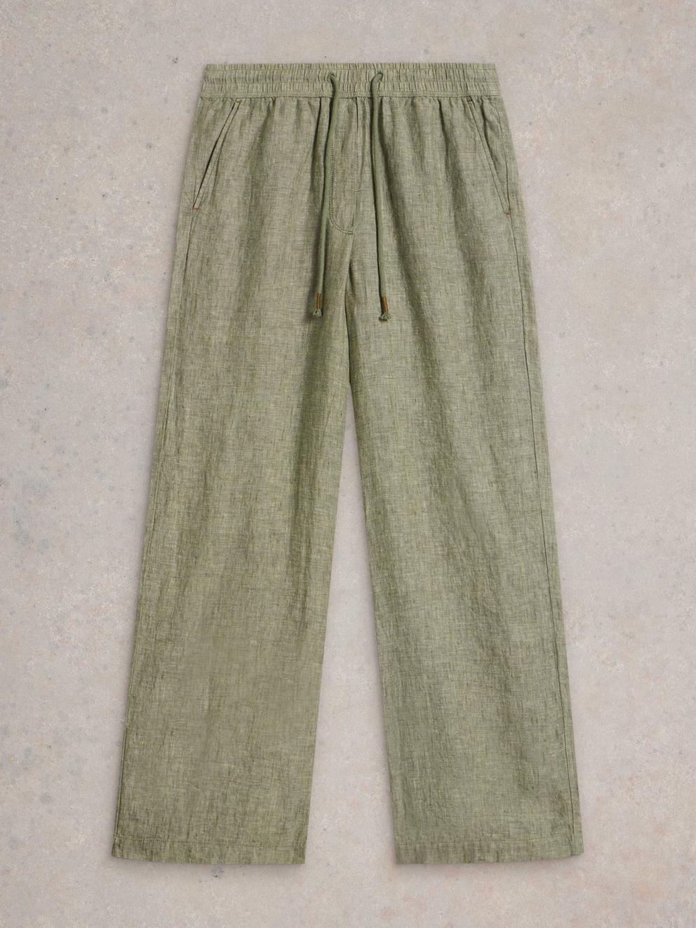 Belle Linen Wide Leg Trouser in MID GREEN - FLAT FRONT