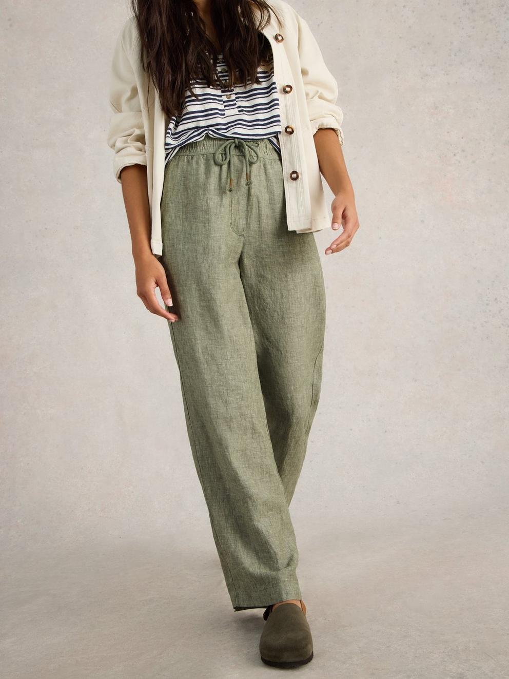 Belle Linen Wide Leg Trouser in MID GREEN - LIFESTYLE