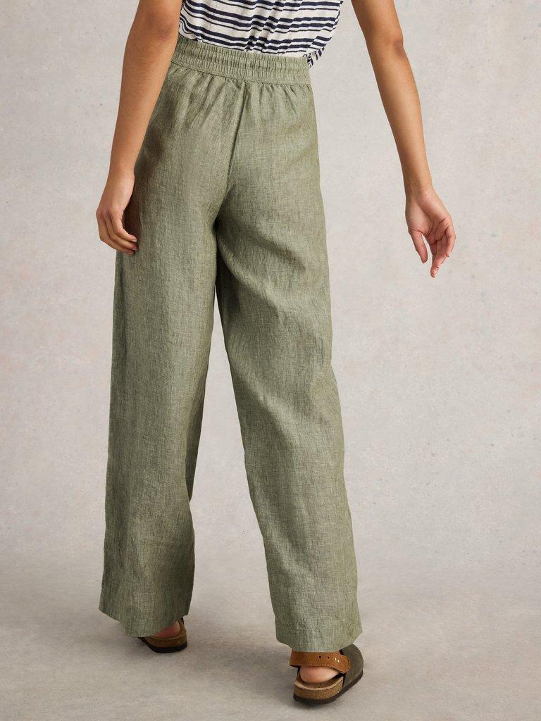 Belle Linen Wide Leg Trouser in MID GREEN - MODEL BACK