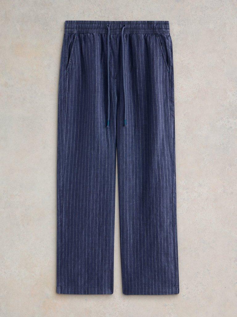 Belle Linen Wide Leg Trouser in NAVY MULTI - FLAT FRONT