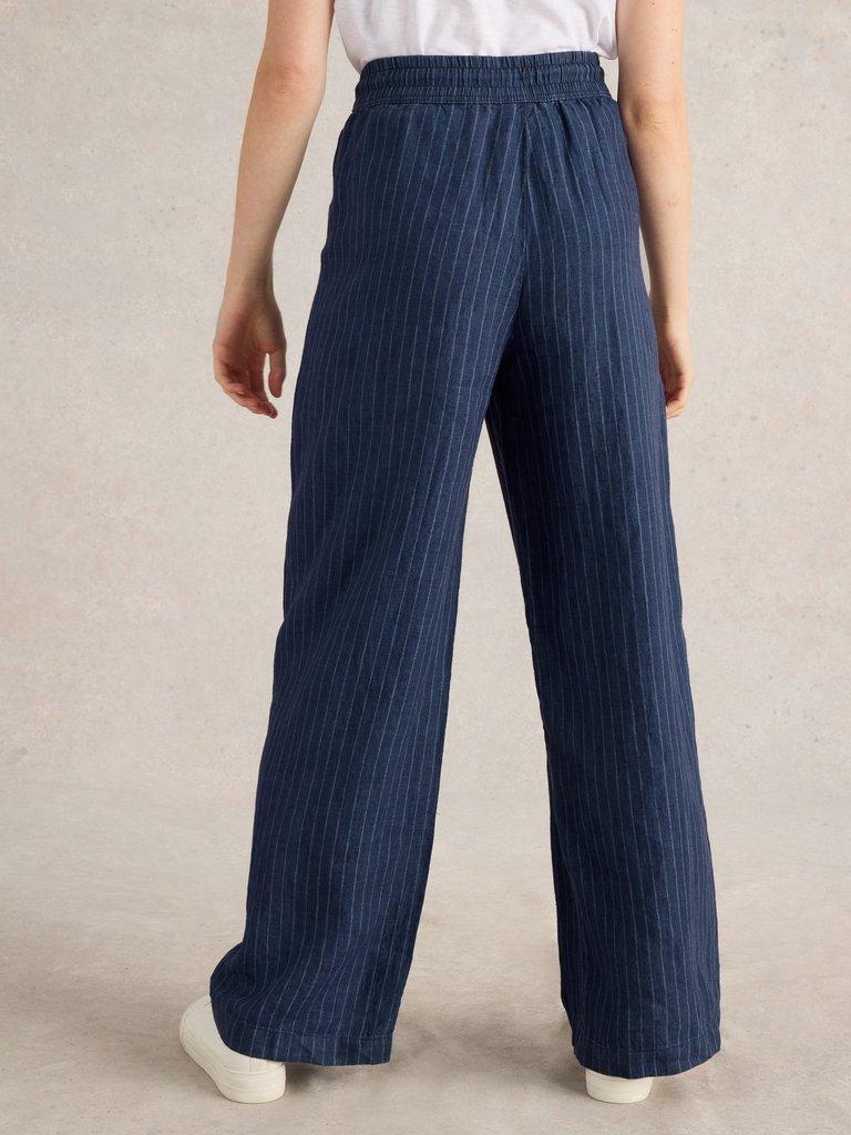 Belle Linen Wide Leg Trouser in NAVY MULTI - MODEL BACK