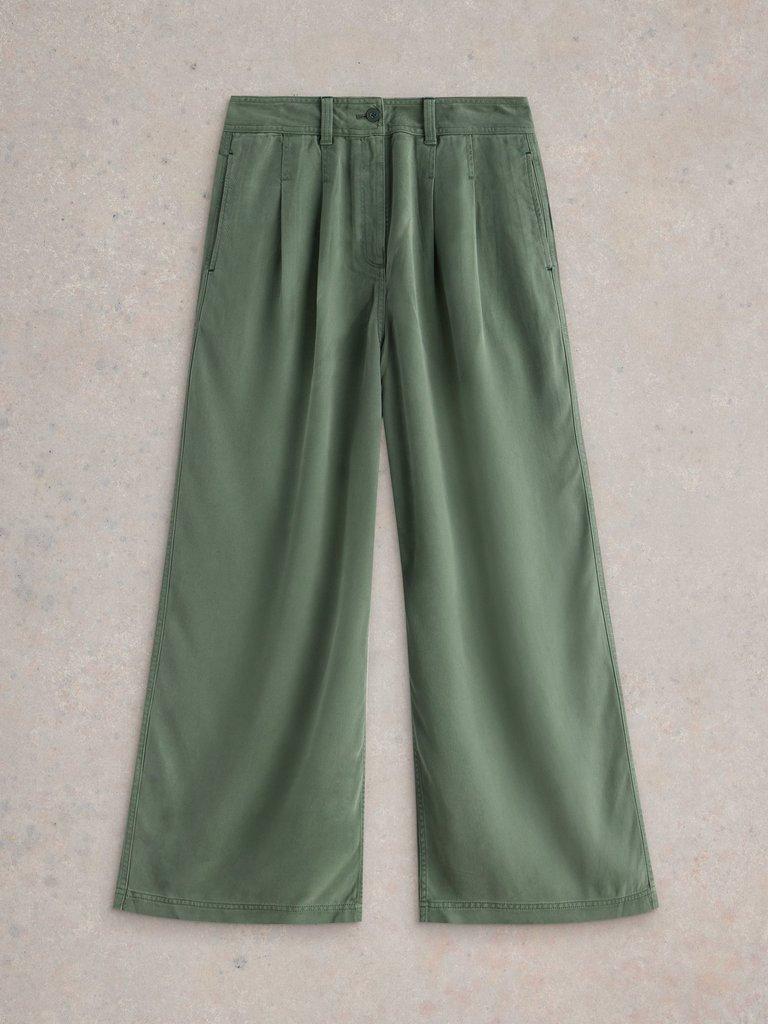 Sasha Wide Leg Trouser in DUS GREEN - FLAT FRONT