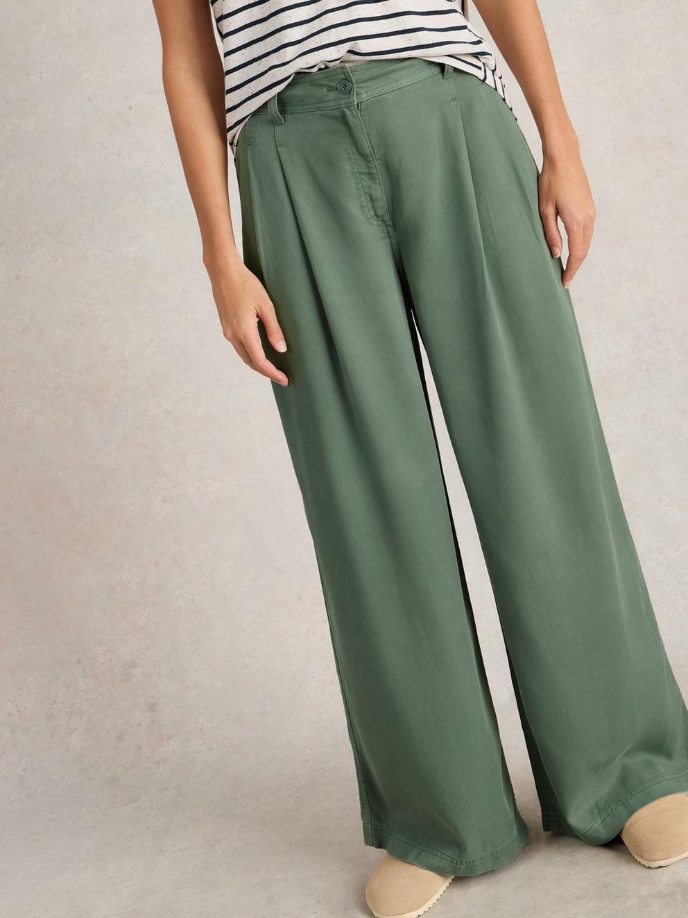 Sasha Wide Leg Trouser in DUS GREEN - LIFESTYLE