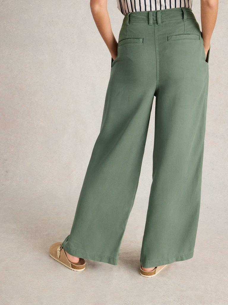 Sasha Wide Leg Trouser in DUS GREEN - MODEL BACK