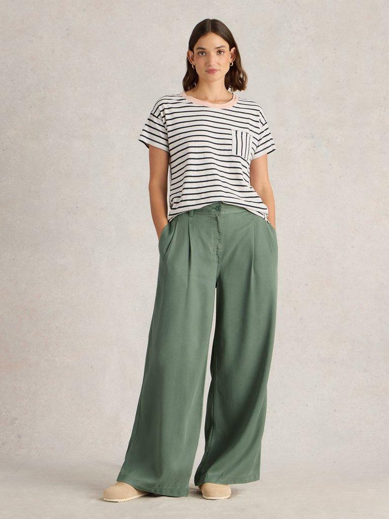 Sasha Wide Leg Trouser in DUS GREEN - MODEL FRONT