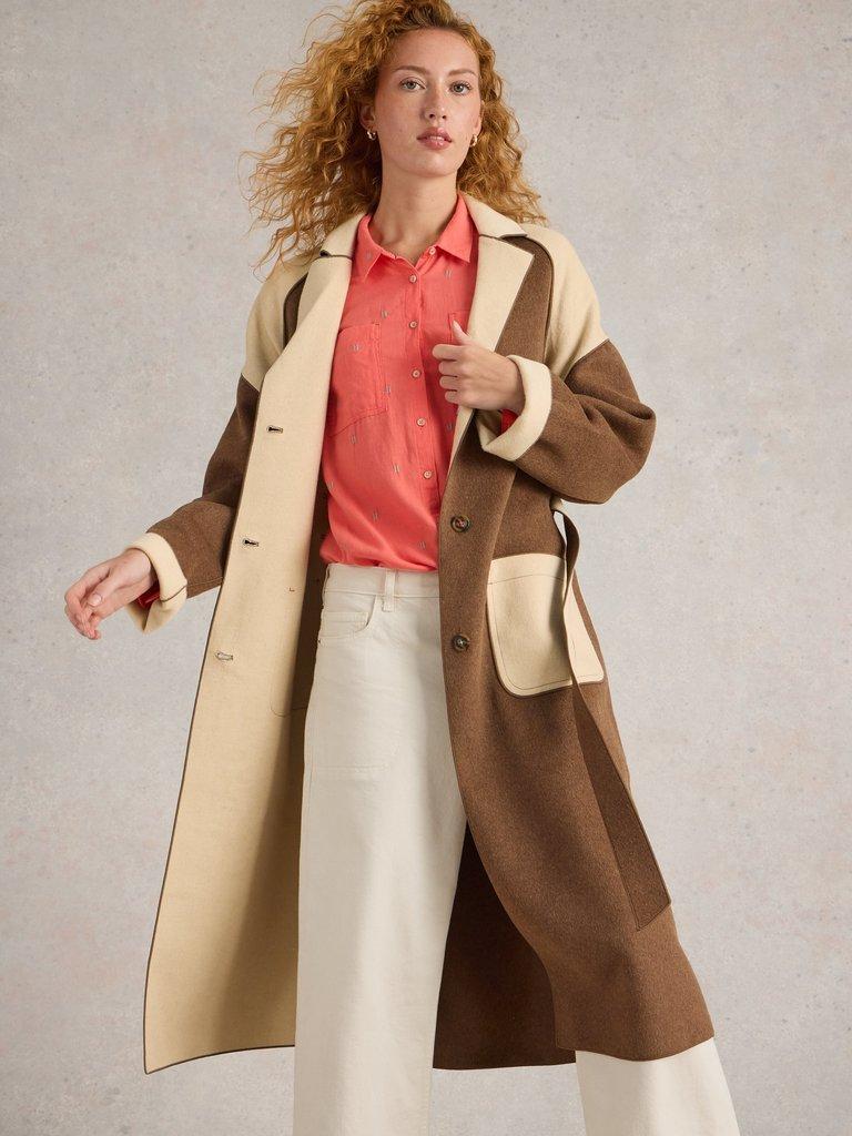 Sabine Wool Blend Coat in NAT MLT - MODEL DETAIL