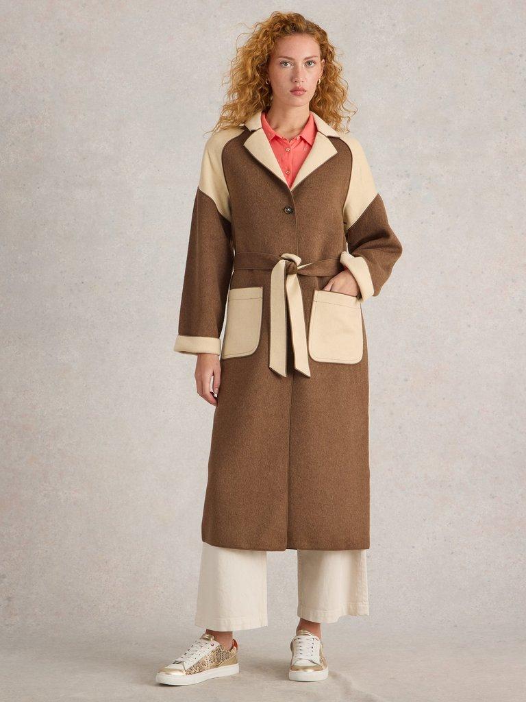 Sabine Wool Blend Coat in NAT MLT - MODEL FRONT