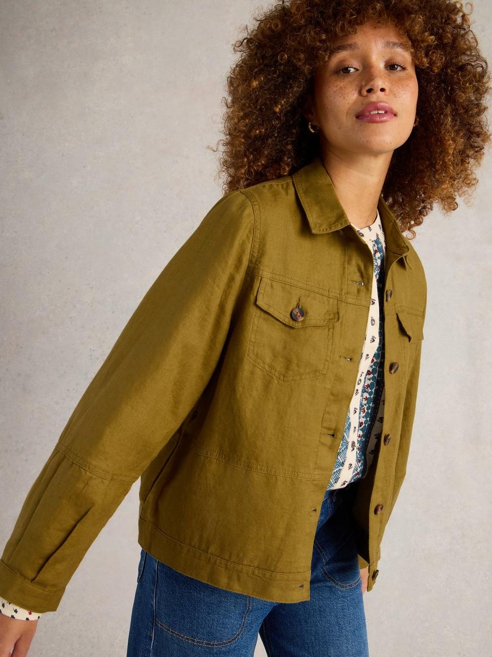 Camille Linen Jacket in KHAKI GRN - LIFESTYLE