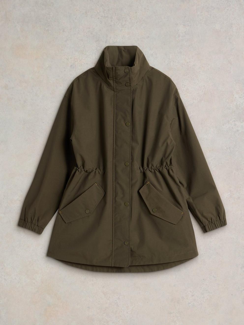 Lexi Waterproof Coat in KHAKI GRN - FLAT FRONT