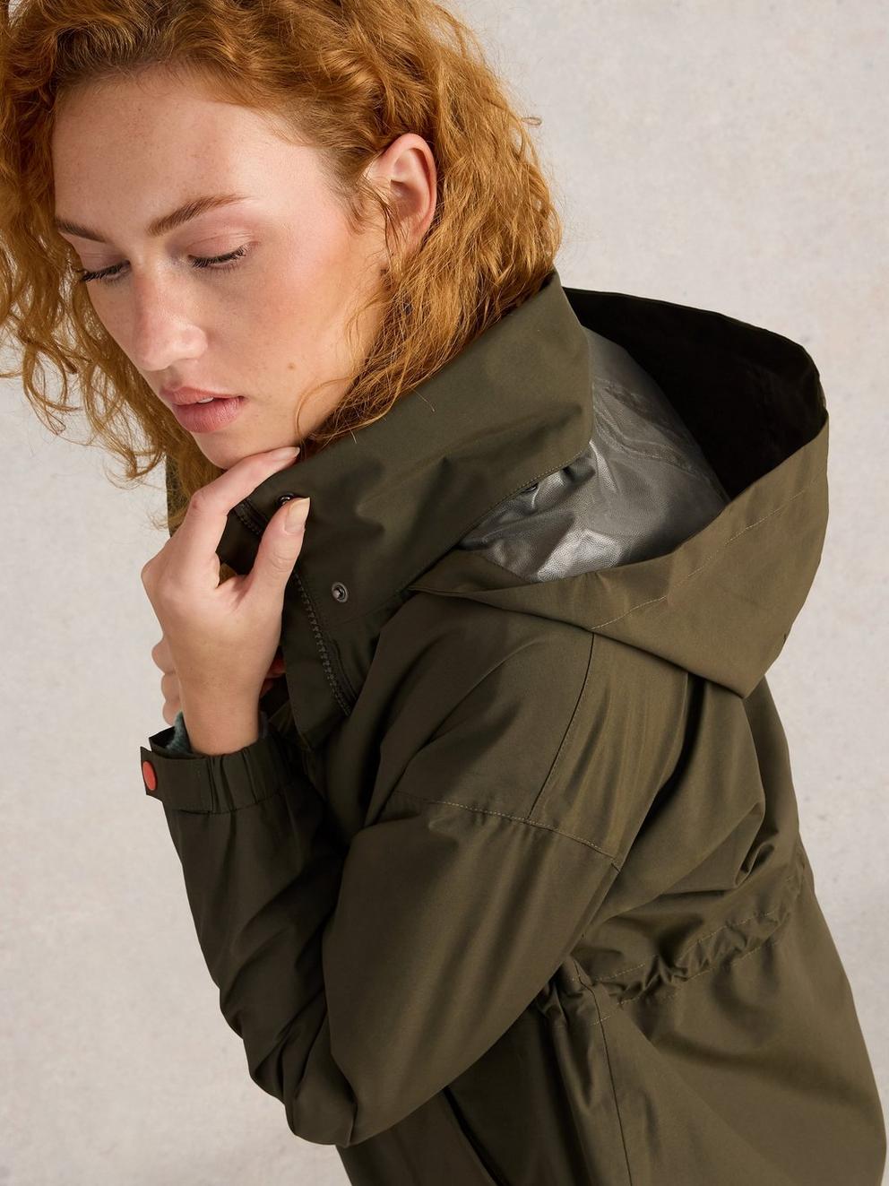 Lexi Waterproof Coat in KHAKI GRN - MODEL DETAIL