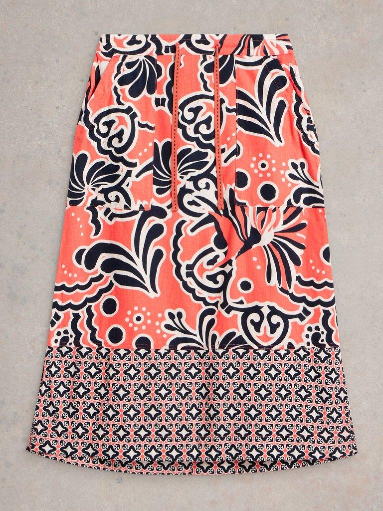 Linen Blend Elle Skirt in CORAL PR - FLAT FRONT