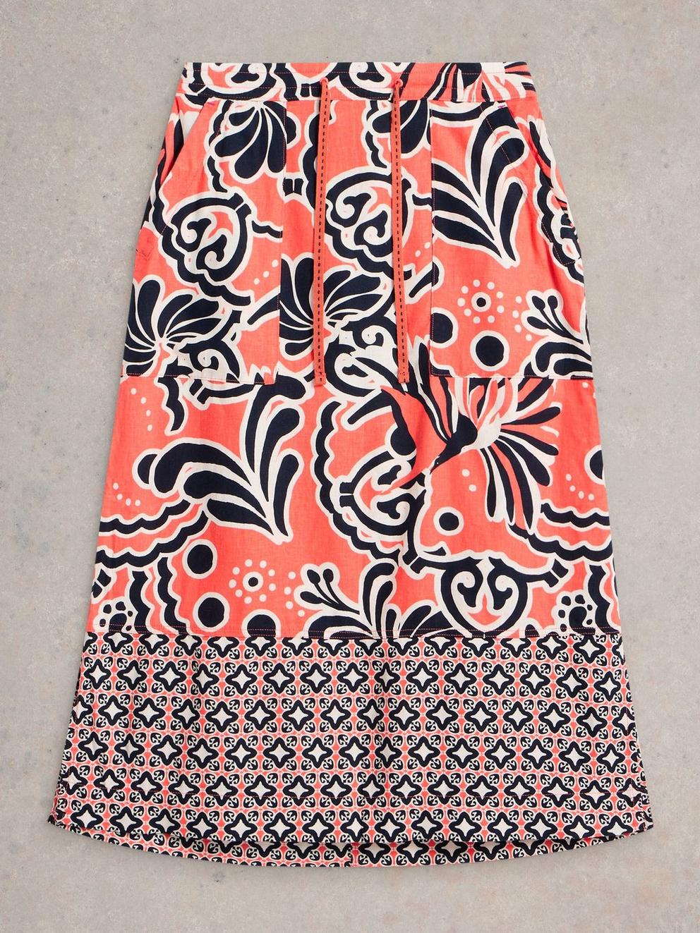 Linen Blend Elle Skirt in CORAL PR - FLAT FRONT