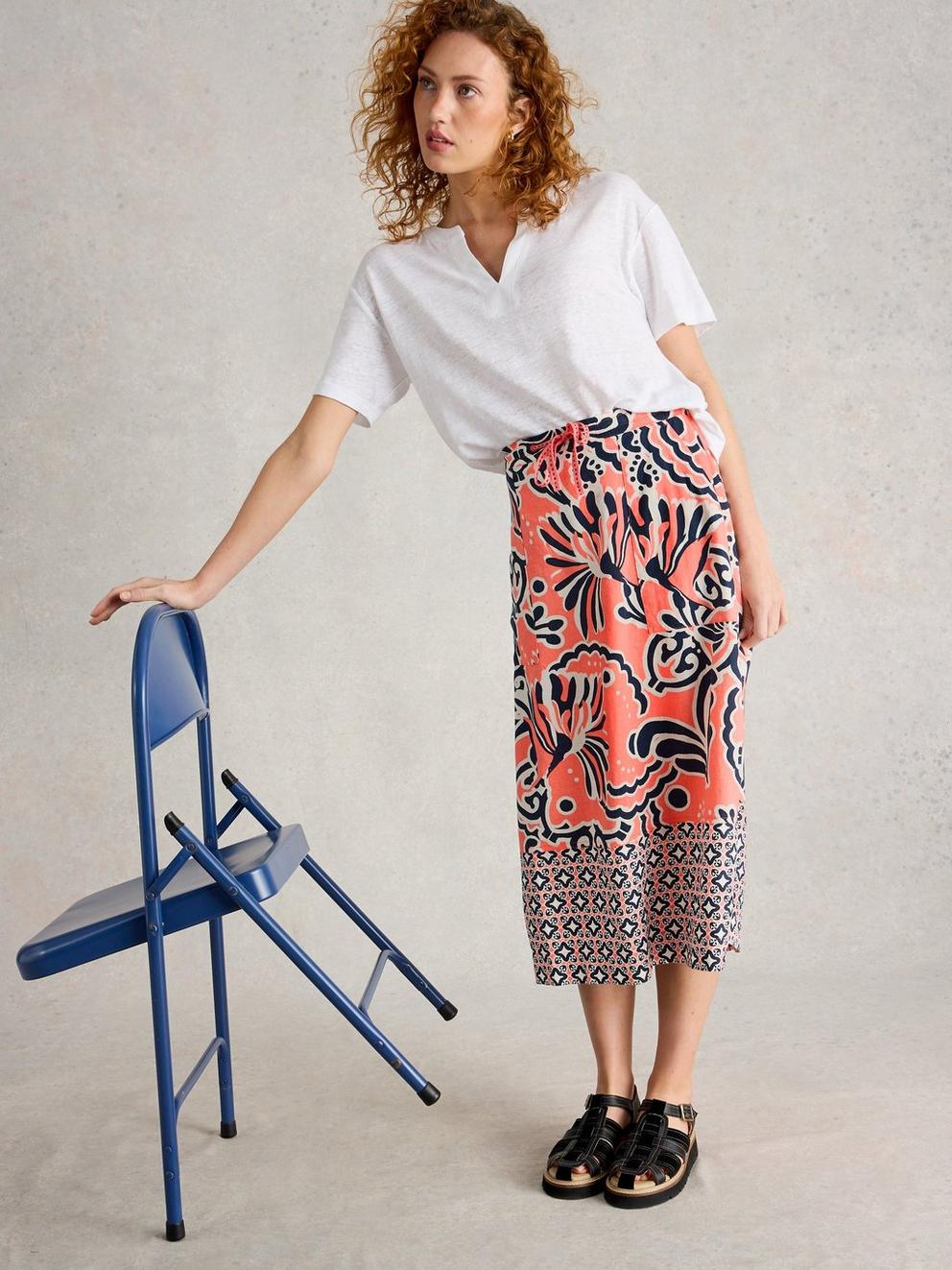 Linen Blend Elle Skirt in CORAL PR - LIFESTYLE