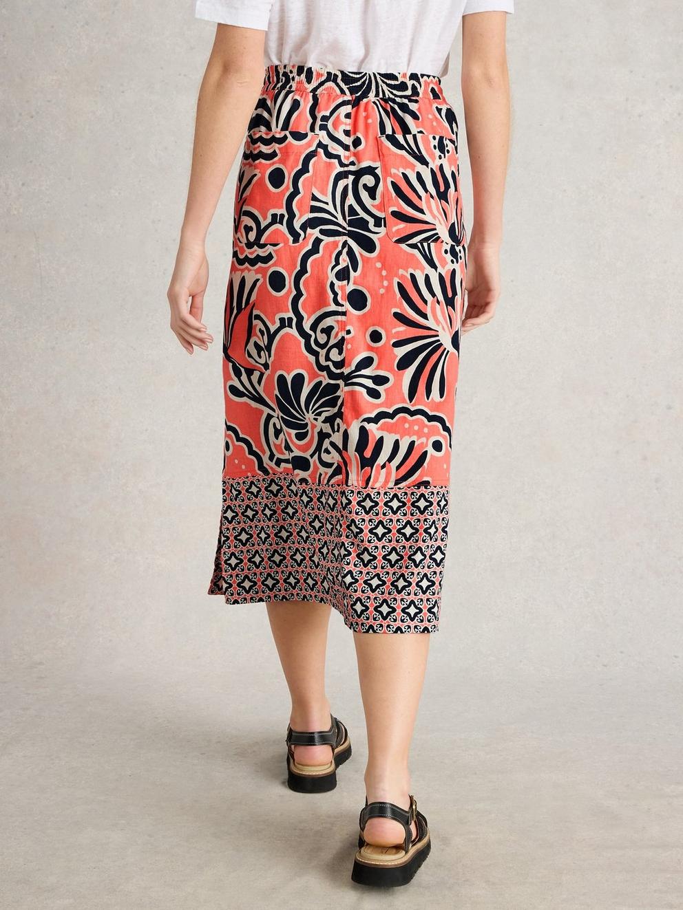 Linen Blend Elle Skirt in CORAL PR - MODEL BACK