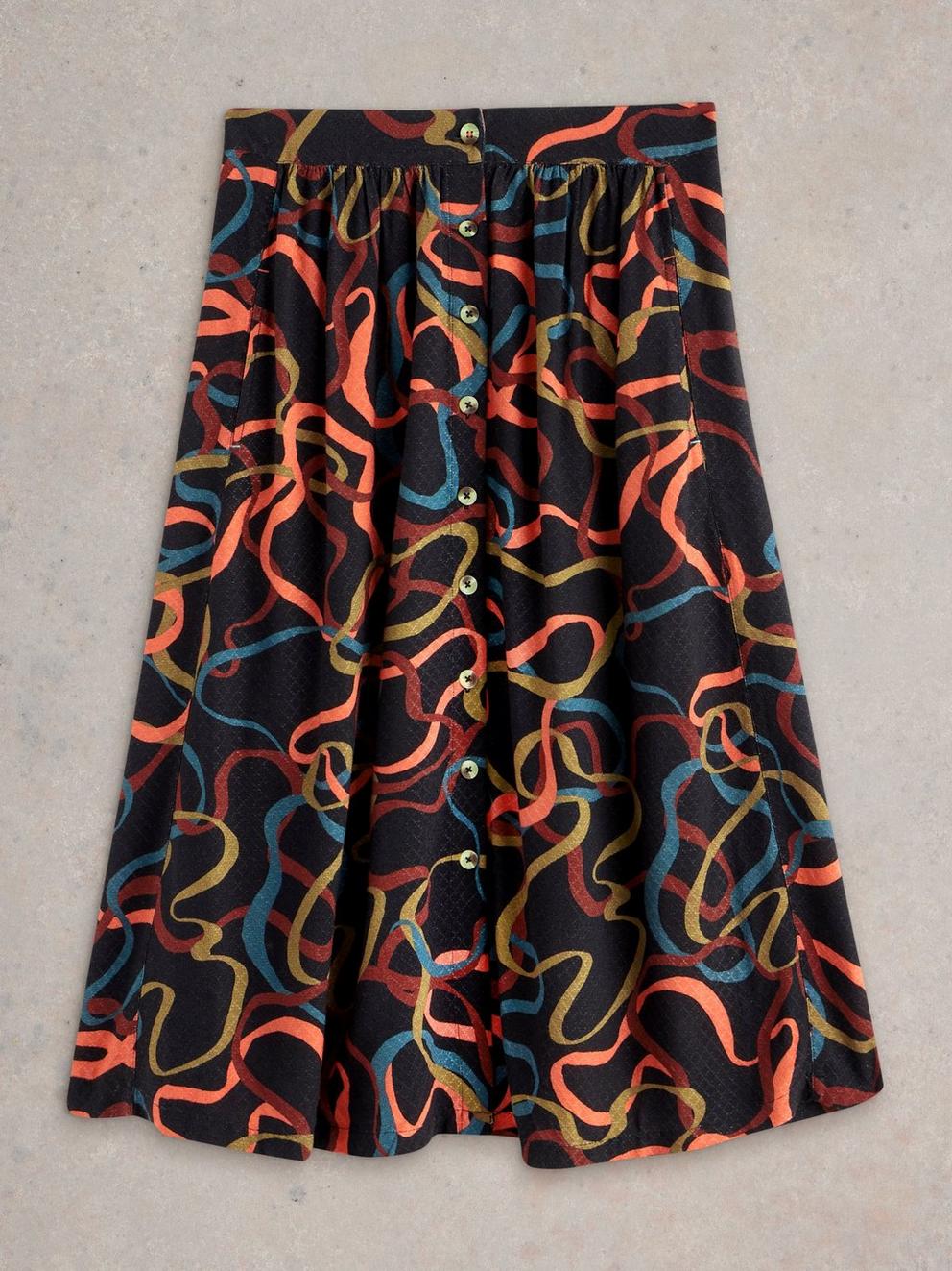 Heather Midi Skirt in BLK PR - FLAT FRONT