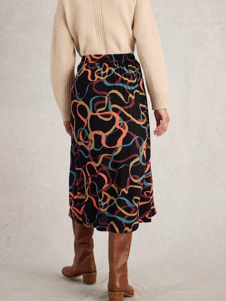 Heather Midi Skirt in BLK PR - MODEL BACK