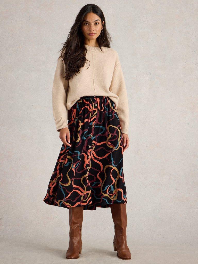 Heather Midi Skirt in BLK PR - MODEL FRONT