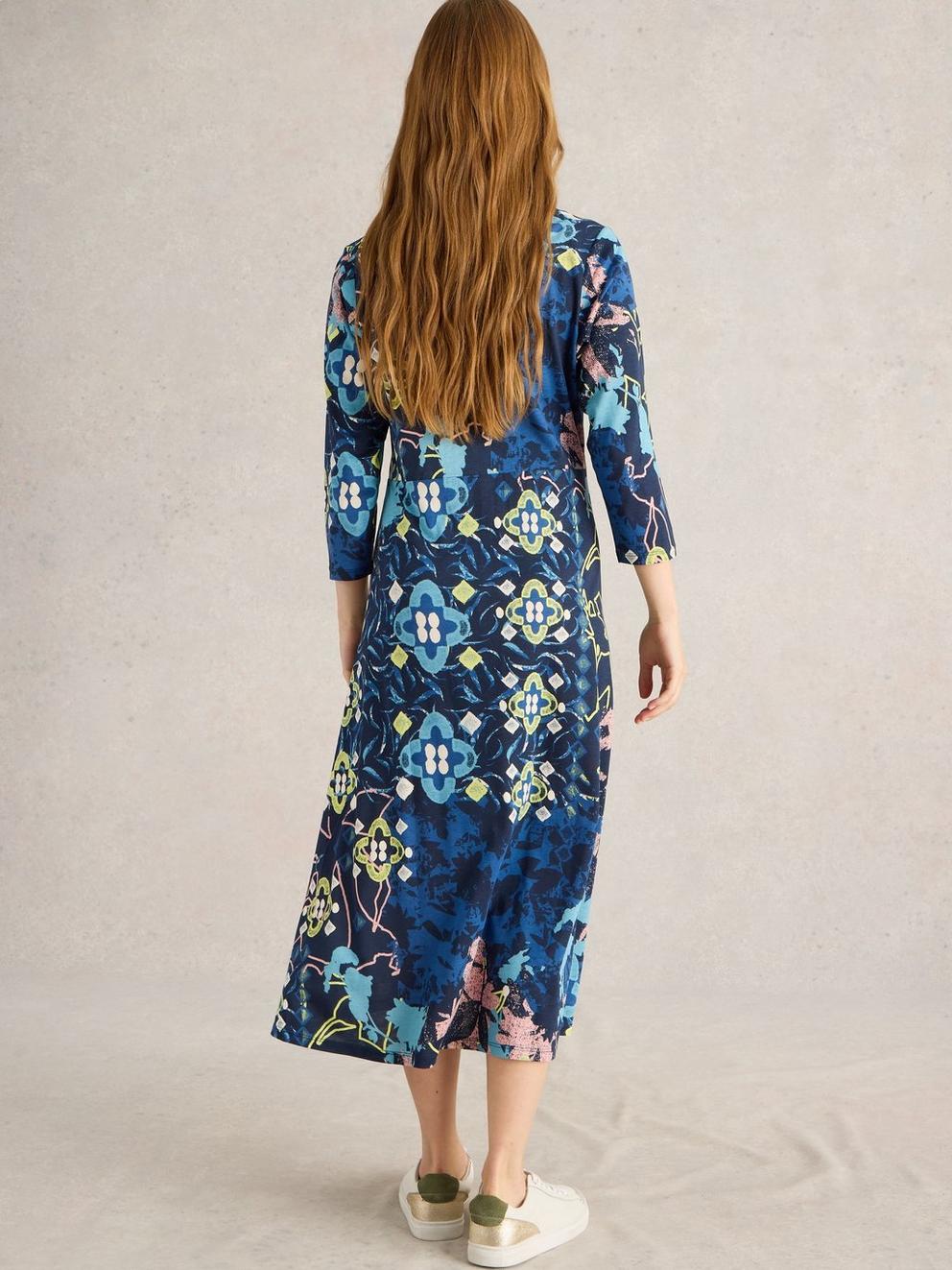 Rua Midi Jersey Dress in BLUE PR - MODEL BACK