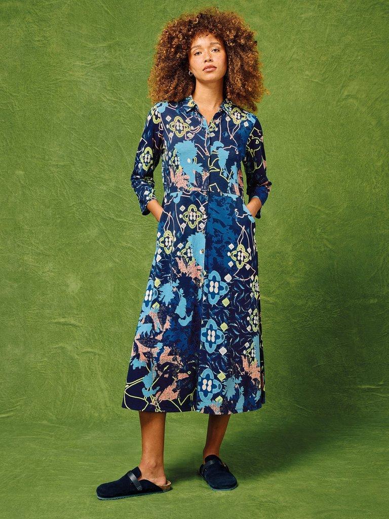 Rua Midi Jersey Dress in BLUE PR - MIXED